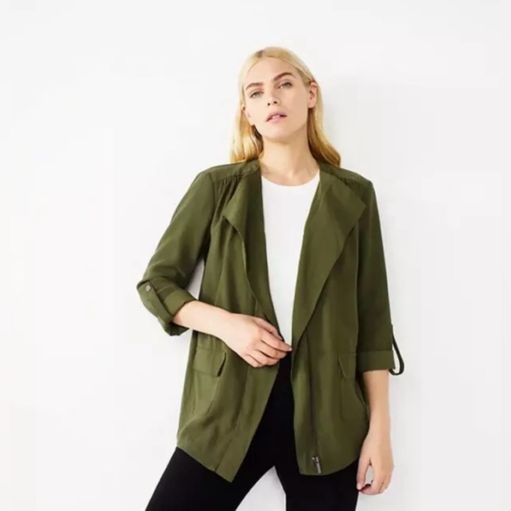 NINE WEST Army Green Zip Front Drapey Utility Jacket NWT | Size Small